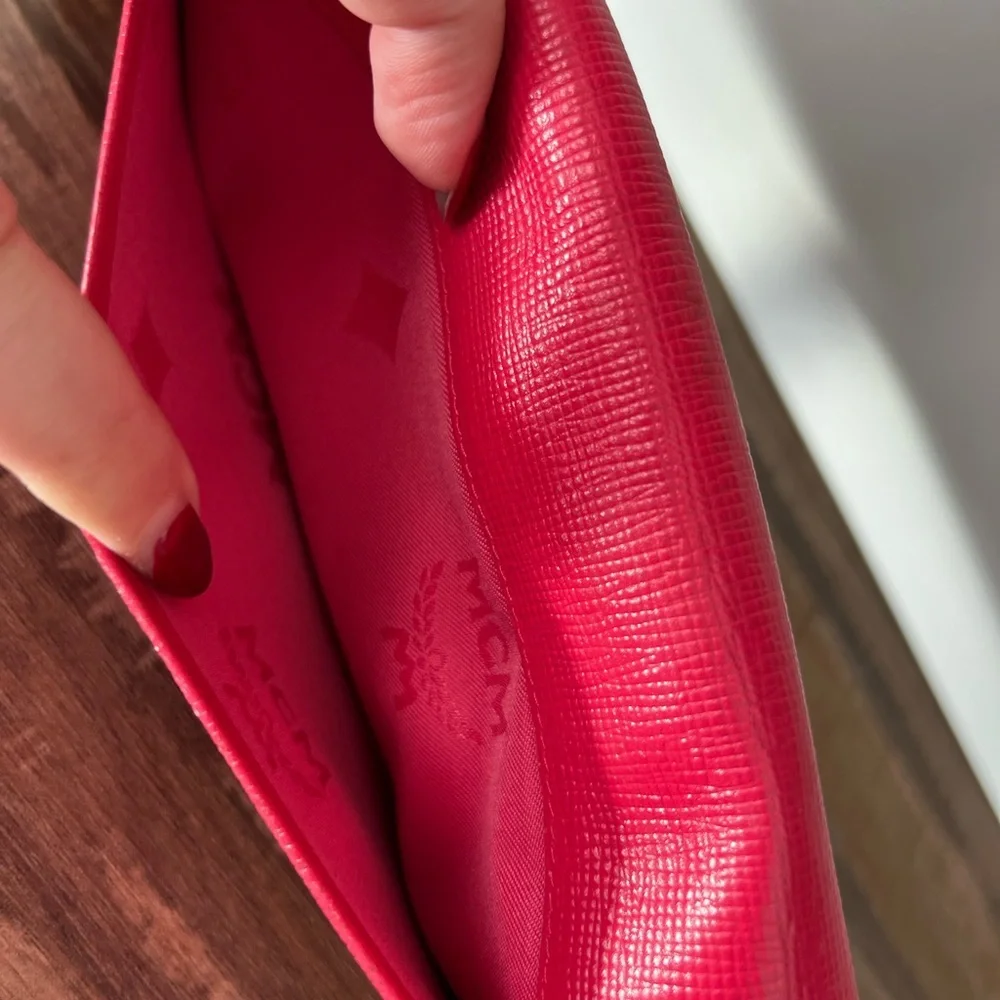 MCM Hot Pink Trifold Leather Wallet with Charms